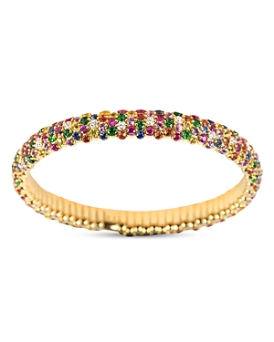 18K Yellow Gold Multicolor Sapphire & Diamond Domed Stretch Bracelet