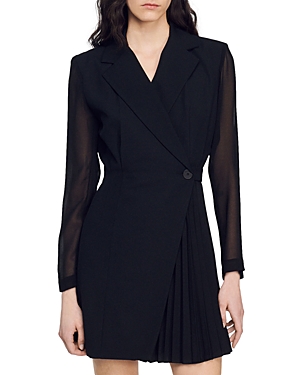Shop Sandro Lilela Contrast Sleeve Dress In Black