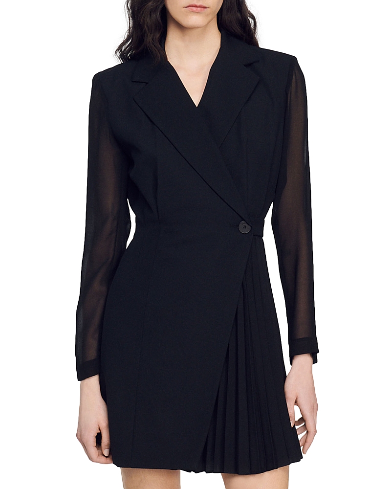 Sandro Lilela Long Sleeve Virgin Wool Blend Wrap Blazer Minidress In Black