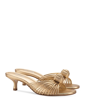 Shop Larroude Women's Valerie Slip On Knotted Mid Heel Sandals In Gold