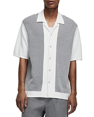 Rag & Bone Avery Herringbone Short Sleeve Snap Front Camp Shirt In Ivory Multi