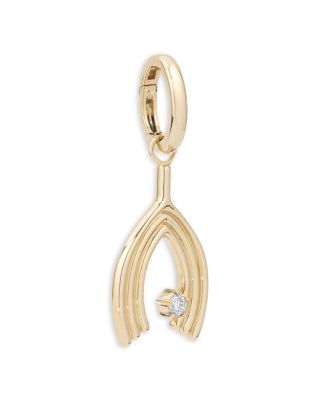 14K Yellow Gold Groovy Diamond Wishbone Pendant