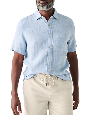 Shop Faherty Men's Laguna Regular Fit Linen Short Sleeve Shirt In Blue Basket