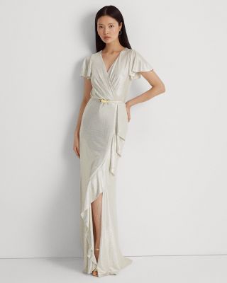 Ralph Lauren Belted Metallic Knit Flutter Sleeve Gown Bloomingdale s