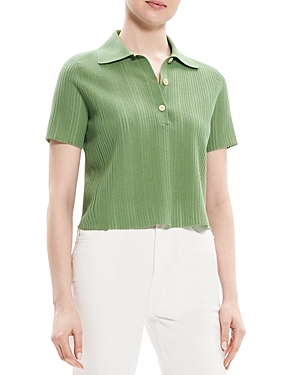 Theory Cropped Matte Cotton Jacquard Polo Shirt In Leaf