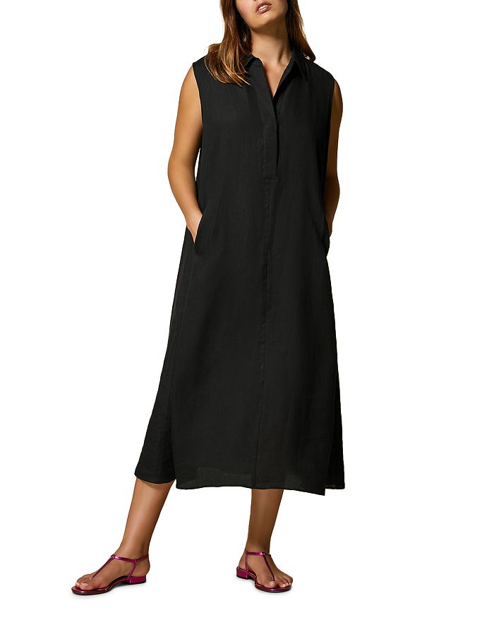 Marina Rinaldi Dicitura Linen Sleeveless Midi Shirtdress | Bloomingdale's