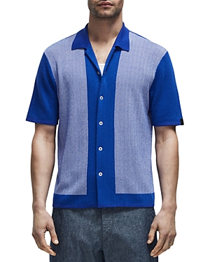 Rag & Bone Avery Camp-collar Herringbone Jacquard-knit Shirt In Blue Multi