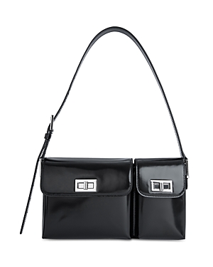 By Far Billy Patent Leather Small Shoulder Bag In Black/silver