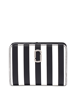 Marc Jacobs Marj Jacobs The Striped J Marc Mini Compact Wallet In Black/white/antique Silver
