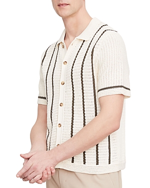 Vince Crochet Striped Short Sleeve Button Down Shirt