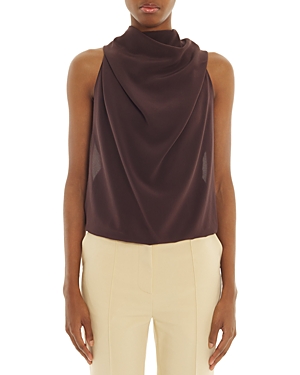 Lanvin Draped Sleeveless Silk Top In Cocoa