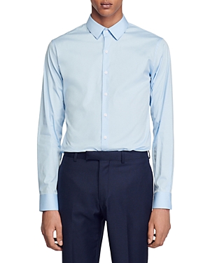 Shop Sandro Seamless Stretch Button Up Shirt In Sky Blue