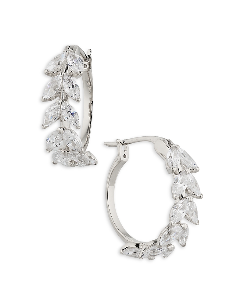 Nadri Wildflower Cubic Zirconia Vine Hoop Earrings in Rhodium Plated