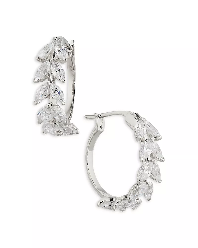 Nadri Wildflower Cubic Zirconia Vine Hoop Earrings in Rhodium Plated