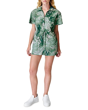 Sweaty Betty Anytime Floral Print Drawstring Romper In Green Lavender Meadow Print