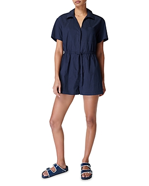 Sweaty Betty Anytime Drawstring Romper In Navy Blue