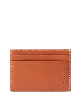 Polo Ralph Lauren Burnished Leather Money Clip Card Case In Brown