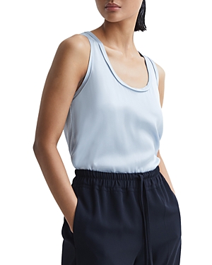 Reiss Riley Round-neck Silk-blend Vest Top In Blue