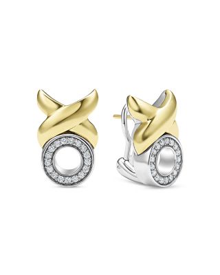 18K Yellow Gold & Sterling Silver Embrace Diamond XO Omega Earrings