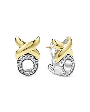 Lagos 18K Yellow Gold & Sterling Silver Embrace Diamond Xo Omega Earrings