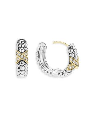 18K Yellow Gold & Sterling Silver Embrace Diamond X Small Hoop Earrings