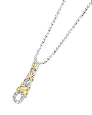 18K Yellow Gold & Sterling Silver Embrace Diamond Triple XO Pendant Necklace, 16"-18"