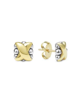 18K Yellow Gold & Sterling Silver Embrace X Bead Stud Earrings