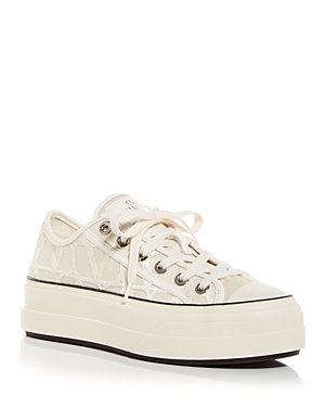 Shop Valentino Women's Toile Iconographe Platform Low Top Sneakers In Ivory