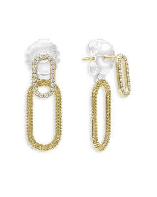 Lagos 18K Yellow Gold & Sterling Silver Caviar Lux-Clip Diamond Front to Back Link Drop Earrings - Exclusive