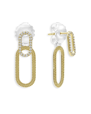 Lagos 18K Yellow Gold & Sterling Silver Caviar Lux-Clip Diamond Front to Back Link Drop Earrings