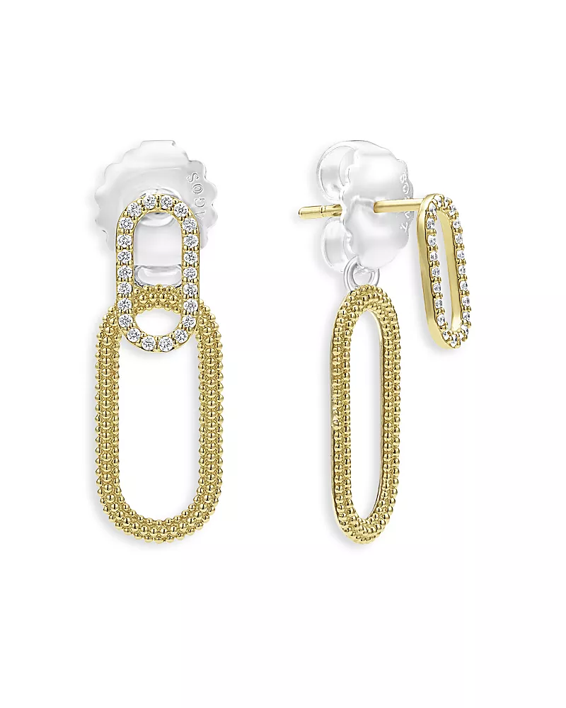 Lagos 18K Yellow Gold & Sterling Silver Caviar Lux-Clip Diamond Front to Back Link Drop Earrings - Exclusive
