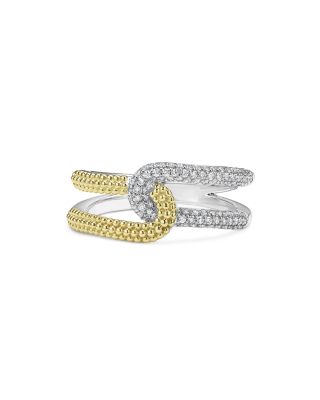 18K Yellow Gold & Sterling Silver Caviar Lux-Clip Diamond Statement Ring - Exclusive