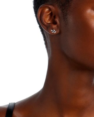 Diamond Leaf Stud Earrings in 14K White Gold, 0.10 tcw