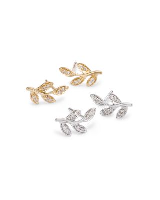 Diamond Leaf Stud Earrings in 14K White Gold, 0.10 tcw