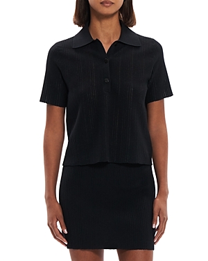 Theory Cropped Matte Cotton Jacquard Polo Shirt In Black