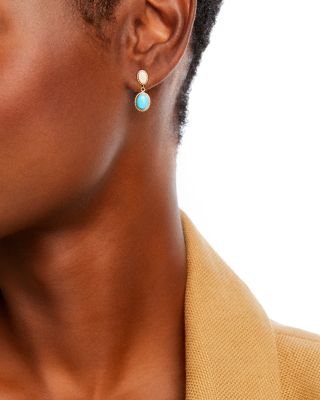 Opal & Turquoise Double Drop Earrings in 14K Yellow Gold