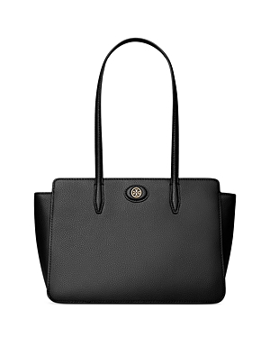 Shop Tory Burch Robinson Small Pebbled Leather Tote In Black/brass