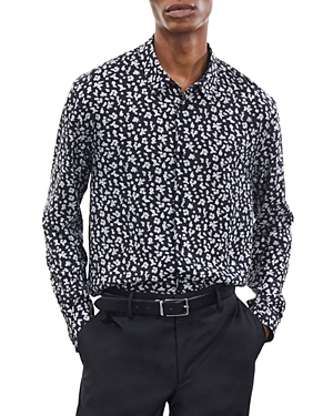 The Kooples Printed Long Sleeve Button Front Shirt In Black- Ecru