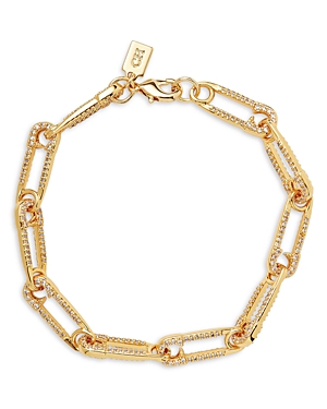 Jewelry Pave Safety Pin Link Bracelet in 18K Gold Plated