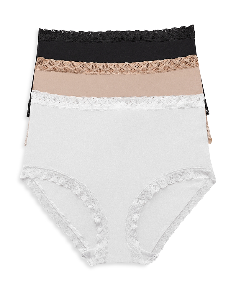 Natori Three-pack Bliss Full-coverage Underwear Briefs In Black/white/cafe