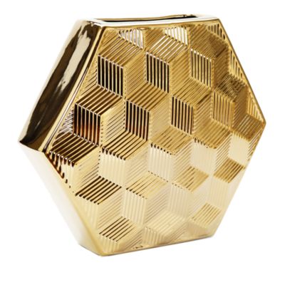 Classic Touch - Gold Tone Hexagon Shaped Vase