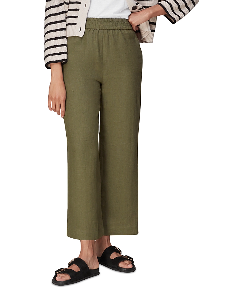 Whistles Cropped Wide-leg Mid-rise Linen Trousers In Khaki