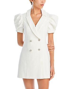 Likely Taya Double Breasted Puffed Sleeve Dress In White