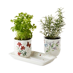 Lenox Butterfly Meadow Herb Pots & Tray 3-piece Set In White