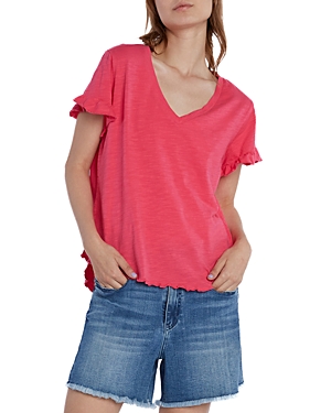 Billy T Ruffled V Neck Tee In Pink Kiss