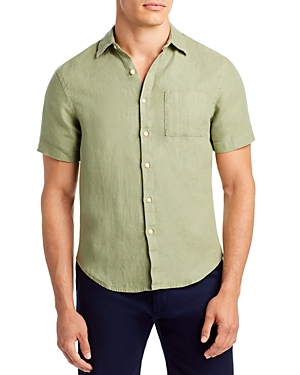 Alex Crane  Ola Regular Fit Linen Shirt In Moss