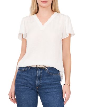 VINCE CAMUTO V-Neck Lace Trim Top | Bloomingdale's