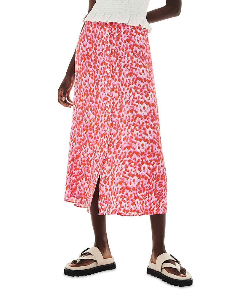 Whistles Womens Multi-coloured Blurred-stroke Print A-line Recycled Viscose-blend Midi Skirt In Pink Multi