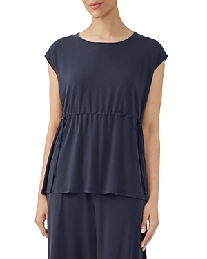 Eileen Fisher Cap-sleeve Drawstring Jersey Knit Top In Nocturnal
