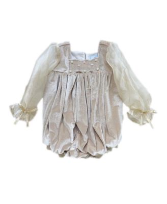 Petite Maison Kids - Unisex Petite Maison Helena Velour Romper with Organza Puff Sleeves